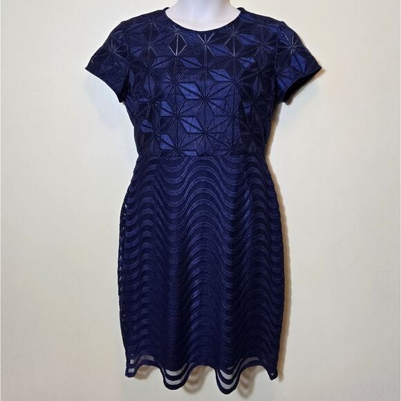Reiss Women's Anita Jacquard Dress Size 10 Navy Formal Evening Cocktail Wedding - Picture 1 of 14